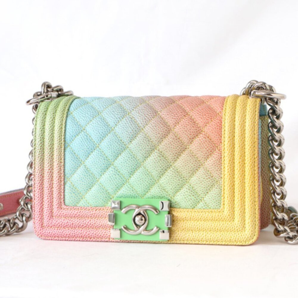 CHANEL Caviar Rainbow Boy Flap Bag Quilted 20